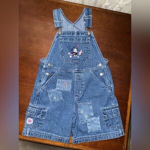 DISNEY STORE Vintage Minnie Mouse Patchwork Girls Cargo Shortalls Size 6/6x